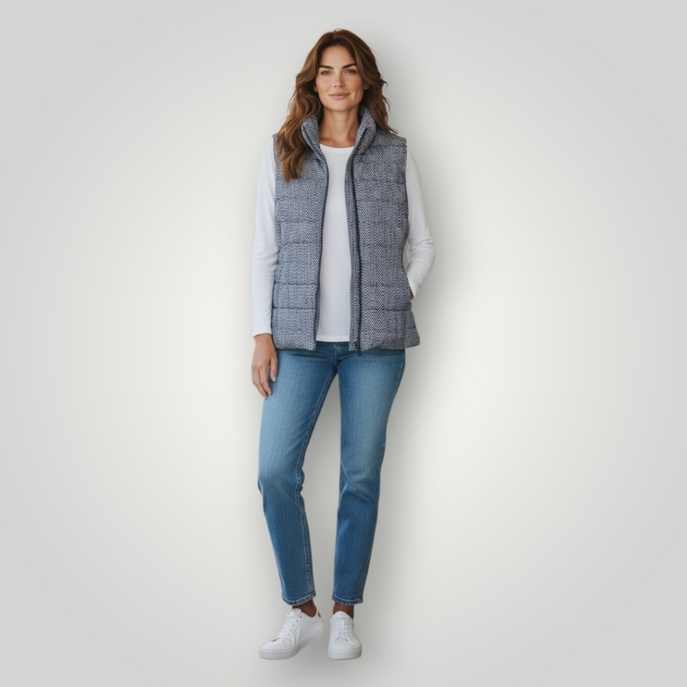 Tommy Hilfiger Herringbone Puffer Vest Medium Chevron Quilted Sleeveless‎